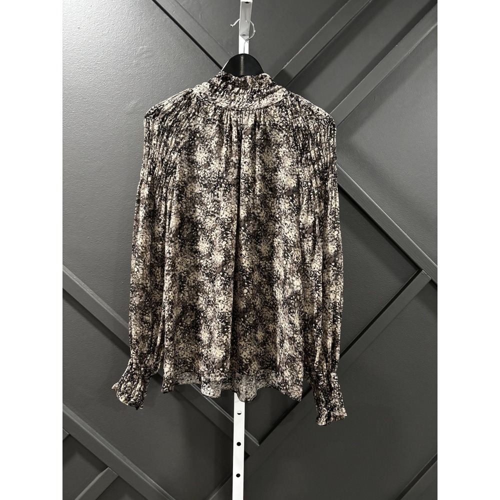 Michael Kors 100% Silk Floral Smocked Blouse Taupe Multi Size 2 Made Italy